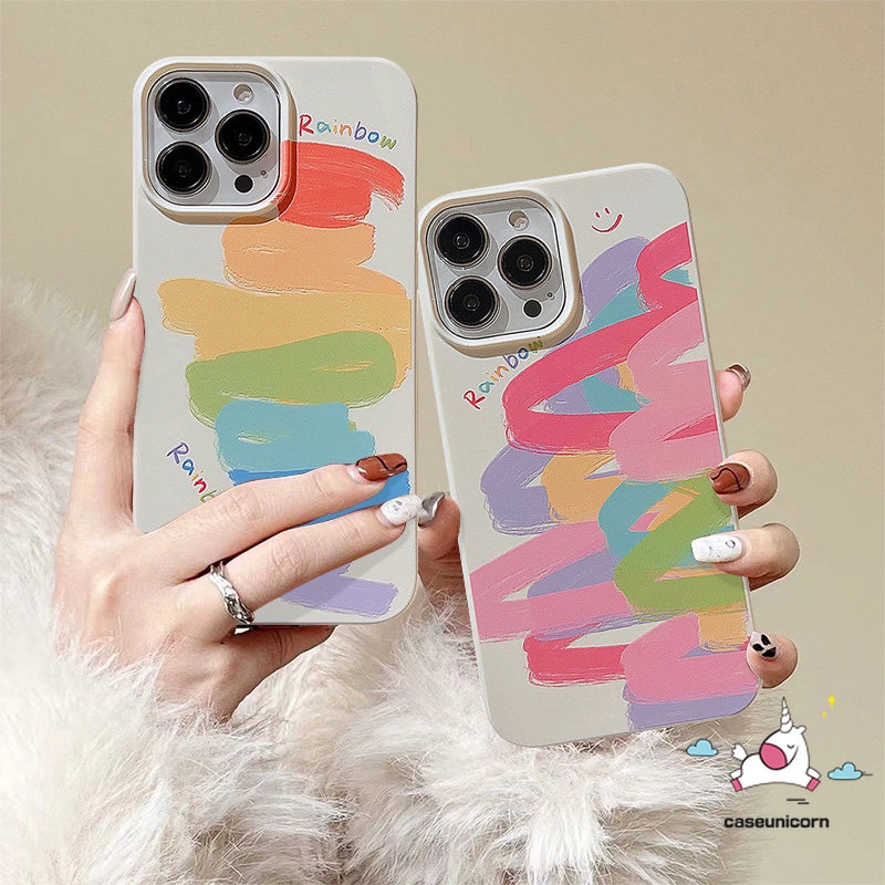 Fashion Colorful Doodle Paint Rainbow Case Kompatibel Untuk IPhone XR X11 13 14 12 Pro Max 7 8 Plus XS Max SE 2020kilap Pola Cat Air Tidak Teratur Tahan Guncangan Lembut Tpu Penutup Belakang