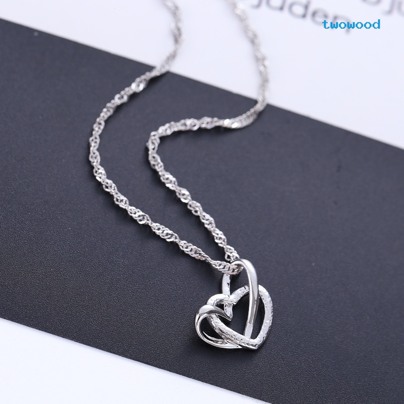 Twowood Kalung Liontin Hati Ganda Klavikula Elegan