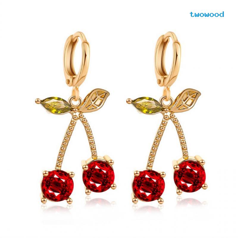 Twowood Cute gemstone cherry suit Kalung Wanita Model Wanita Kristal Sederhana Dan Serbaguna