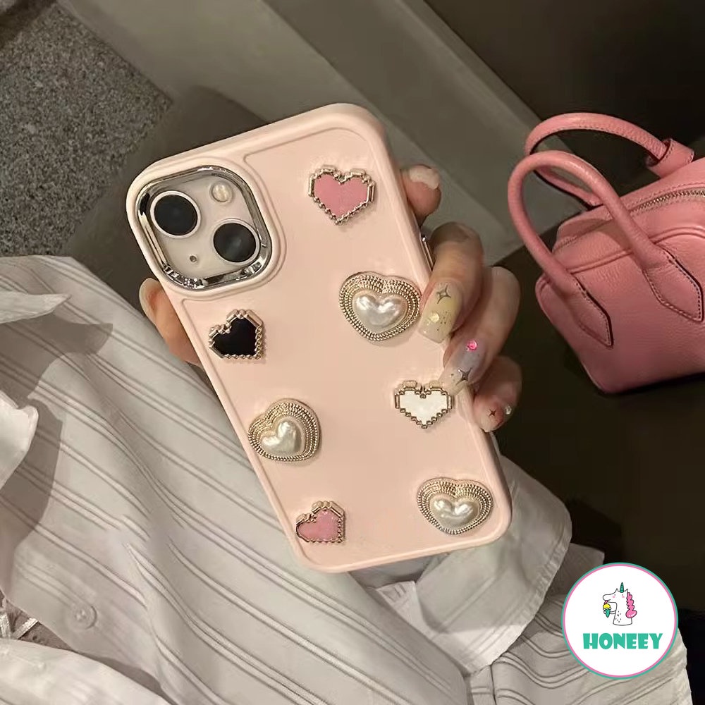 Ins Mewah Cinta Hati Mutiara Ponsel Case Untuk iPhone 14 Pro 13 12 Pro Max Case iPhone 11 Pro Max Bungkus Penuh Lembut Shockproof Ponsel Cover