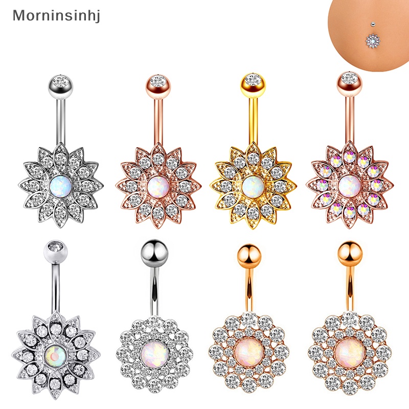 Mornin Emas Warna Perak Stainless Steel Fashion Belly Button Rings Bunga Zirkon Kristal Pusar Rings Untuk Wanita Perhiasan Tubuh id