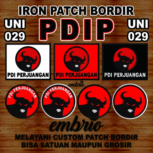Bordir UNI-029 Emblem Patch Bordir Logo PDIP PDI Perjuangan Hot Melt Patches Iron Patch Hot Pressbis