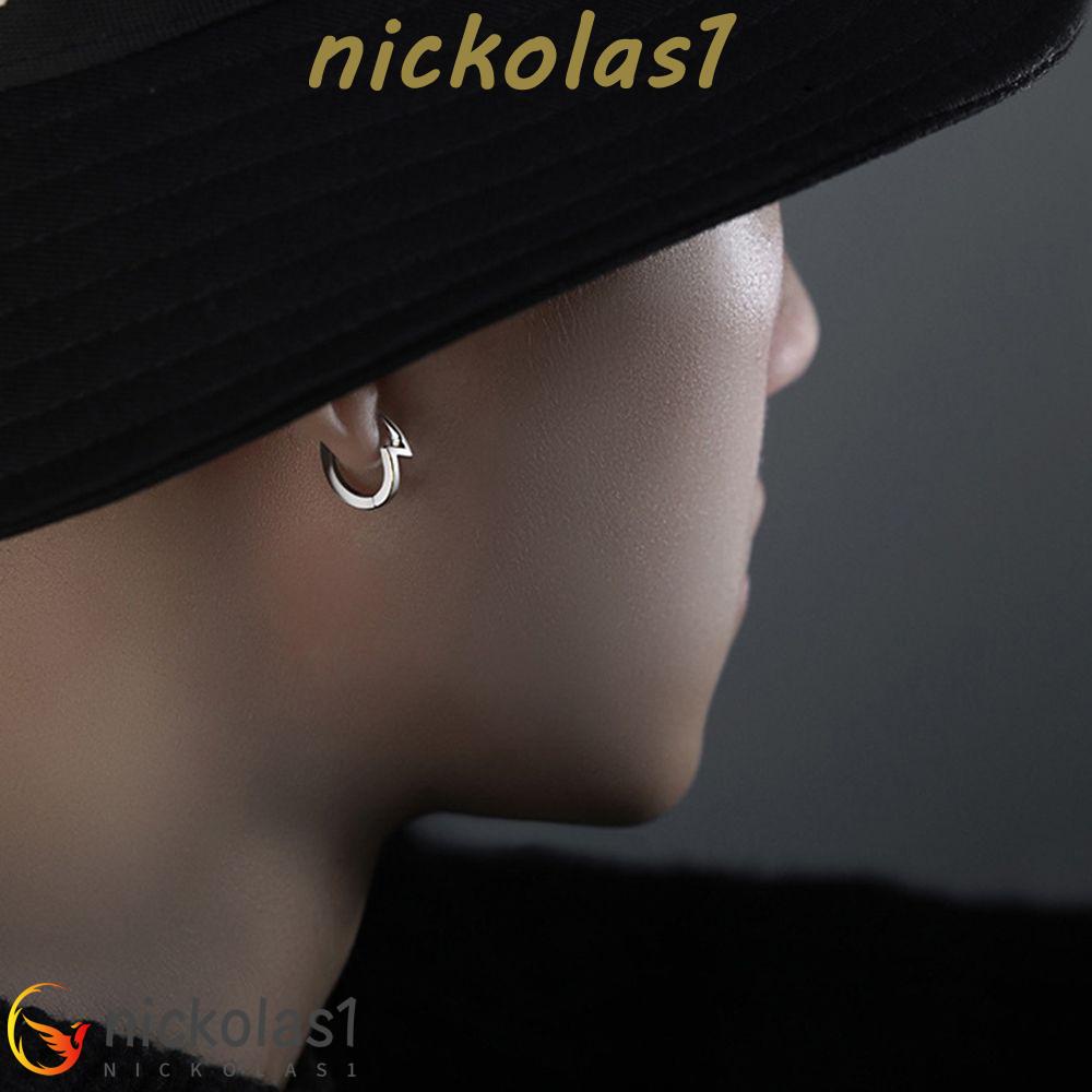 Nickolas1 Pria Hoop Earrings Hadiah Pesta Minoritas Punk Street Wear Perak Plat Pria Aksesoris