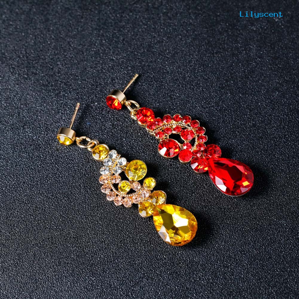 [LS]2Pcs /Set Mewah Penuh Berlian Imitasi Setengah Lingkaran Pesona Bridal Stud Earrings Necklace