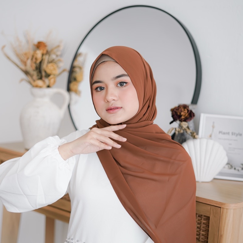 COD kerudung hijab pashmina ceruty babydoll/pasmina ceruty/pashmina ceruty warna mocca/pashmina warn