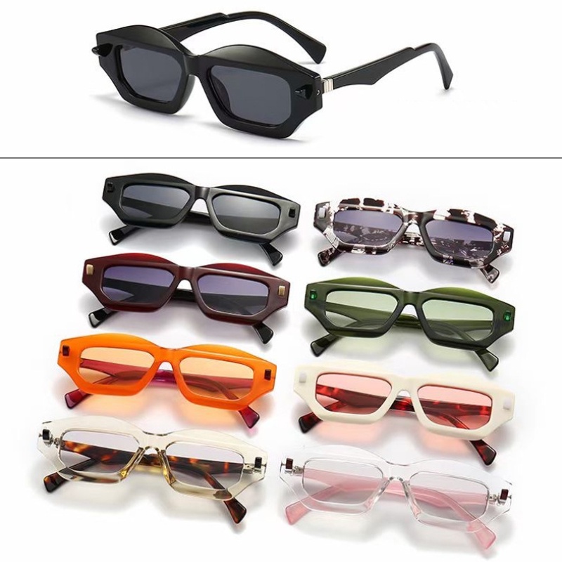 (YUZHU) Busana Barat Oversized Berbentuk Olahraga Color-blocking Personality Vintage Sunglasses