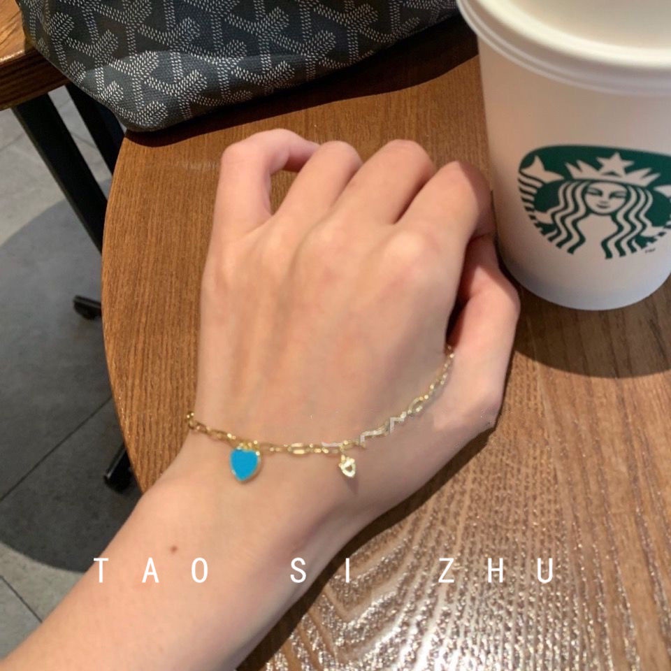 Kalung Cinta Biru Niche Mewah Ringan Perempuan Rantai Klavikula ins Desain Gaya Baru Merasakan Kalung Influencer Berkelas