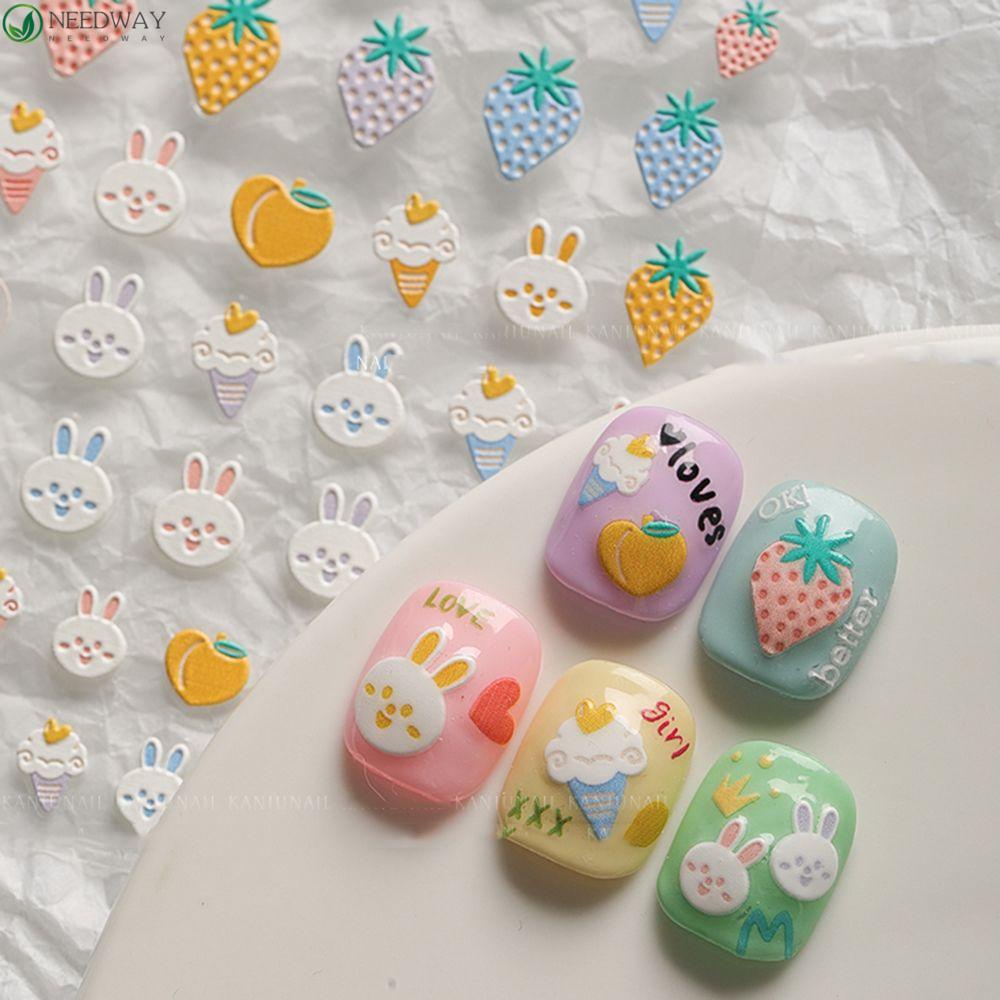 NEEDWAY Needway Hewan Nail Art Stiker Korea Ultra-Tipis Floret Strawberry Kelinci Beruang Kecil Manicure Aksesoris