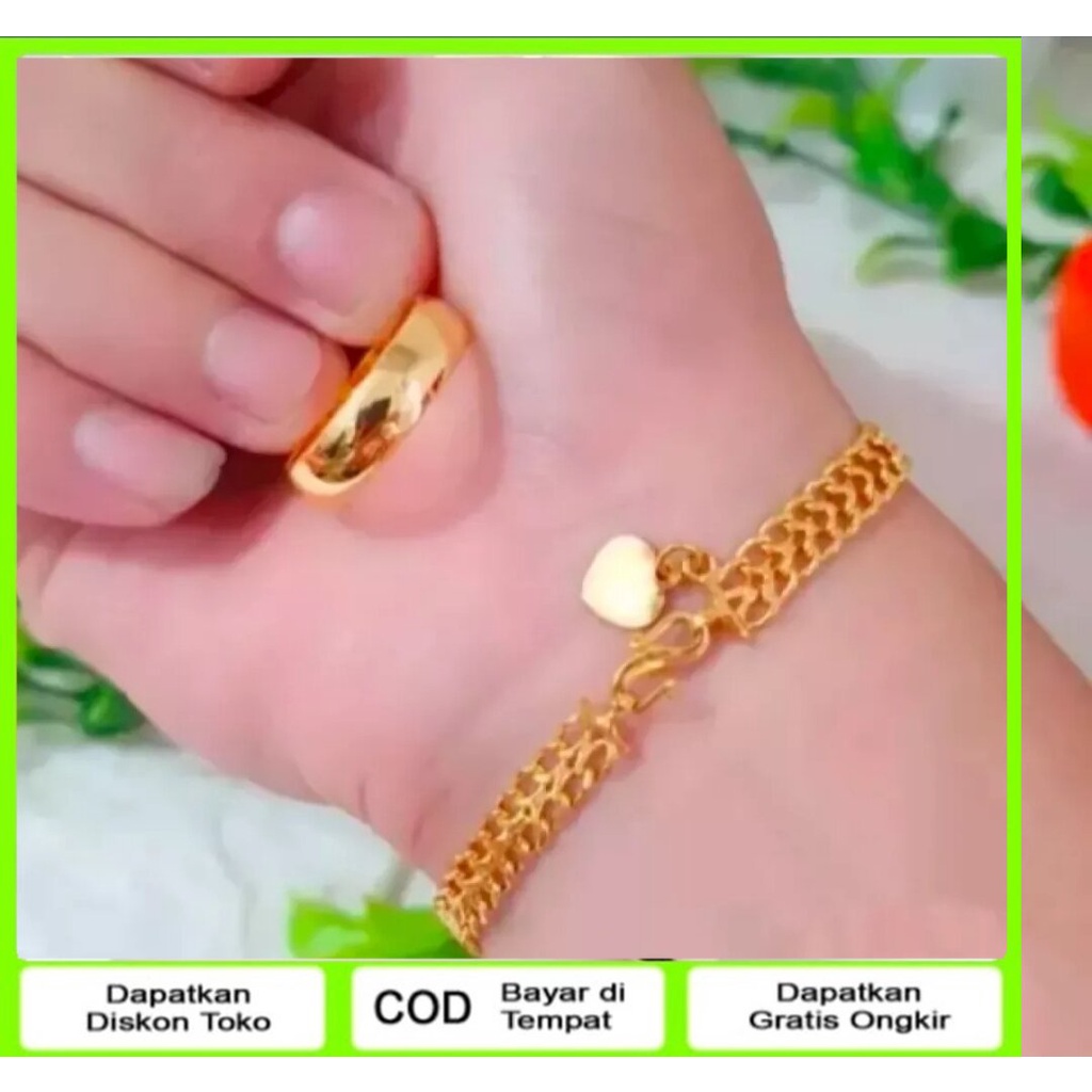 Gelang tangan tikar plus cincin polos kekinian emas muda free surat anti luntur