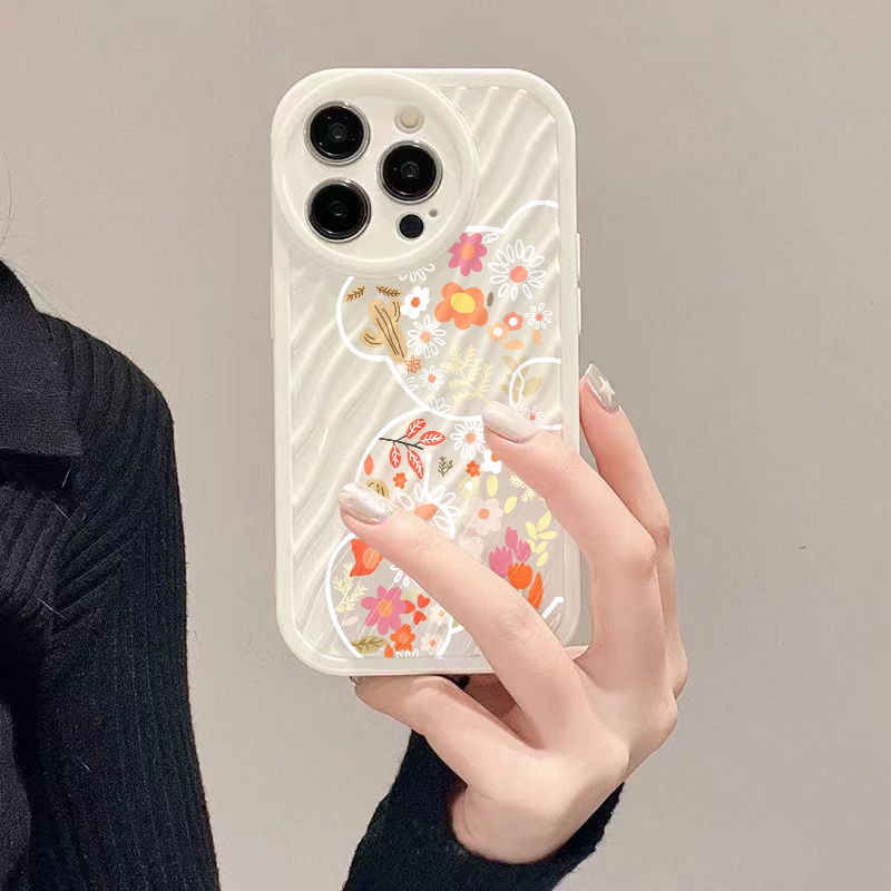 IPHONE Casing Ponsel Motif Bunga Bear Water Ripple Kompatibel Untuk Iphone11 13 12 14 Pro Max14 Plus XR X XS MAX 7Plus 8Plus 7 8 SE 2020 2022 Sarung Tahan Guncangan