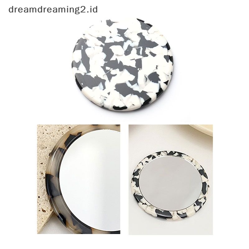 (drea) Cermin Rias Bahan Asam Asetat Compact Mini Round Cosmetic Pocket Mirror //