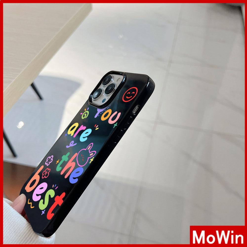 Case iPhone 14 Pro max iPhone Case Hitam Glossy TPU Lembut Shockproof Perlindungan Kamera Alfabet Bahasa Inggris Sederhana Kompatibel dengan iPhone 13 Pro max 12 Pro Max 11 xr xs max 7Plus 8Plus