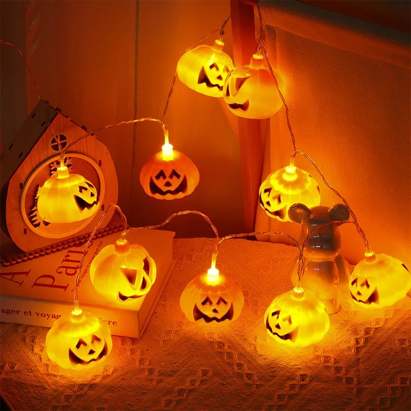 Classic Halloween Pumpkin Light String with Battery Box/ DIY Ditekuk Kawat Tembaga Garland Lamp/ Pesta Paskah Hias Horor Lampu Ambient