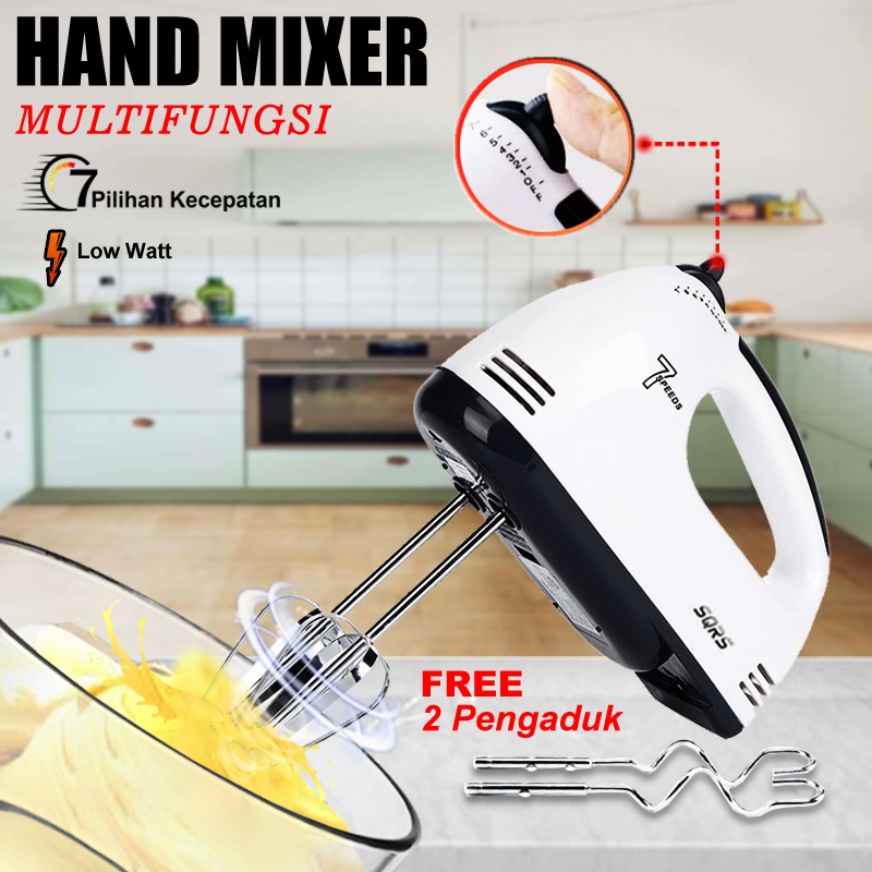 Hand Mixer Elektrik 7 Speed Alat Pengaduk Otomatis Alat Pengocok Telur Free 2 Alat Pengaduk