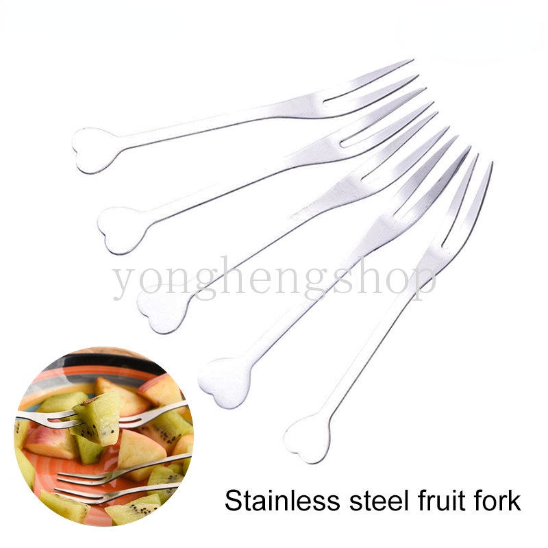 1/3 Pcs Berbentuk Hati Stainless Steel Garpu Buah Anak Snack Kue Salad Dessert Forks Anak Bento Cutlery Mini Fork Party Food Fruit Pick Peralatan Makan Dapur