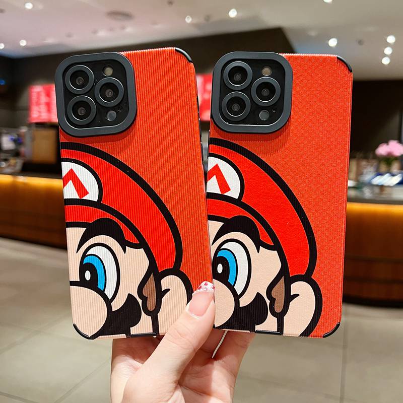 Samsung Leather Softcase Galaxy A21S A12 A32 A01 A03S A11 A12 A20S A50S A30S A51 A71 A52S A53 A73 S20 S10 FE Plus S21 S22 Ultra Red Mario Cartoon Phone Case