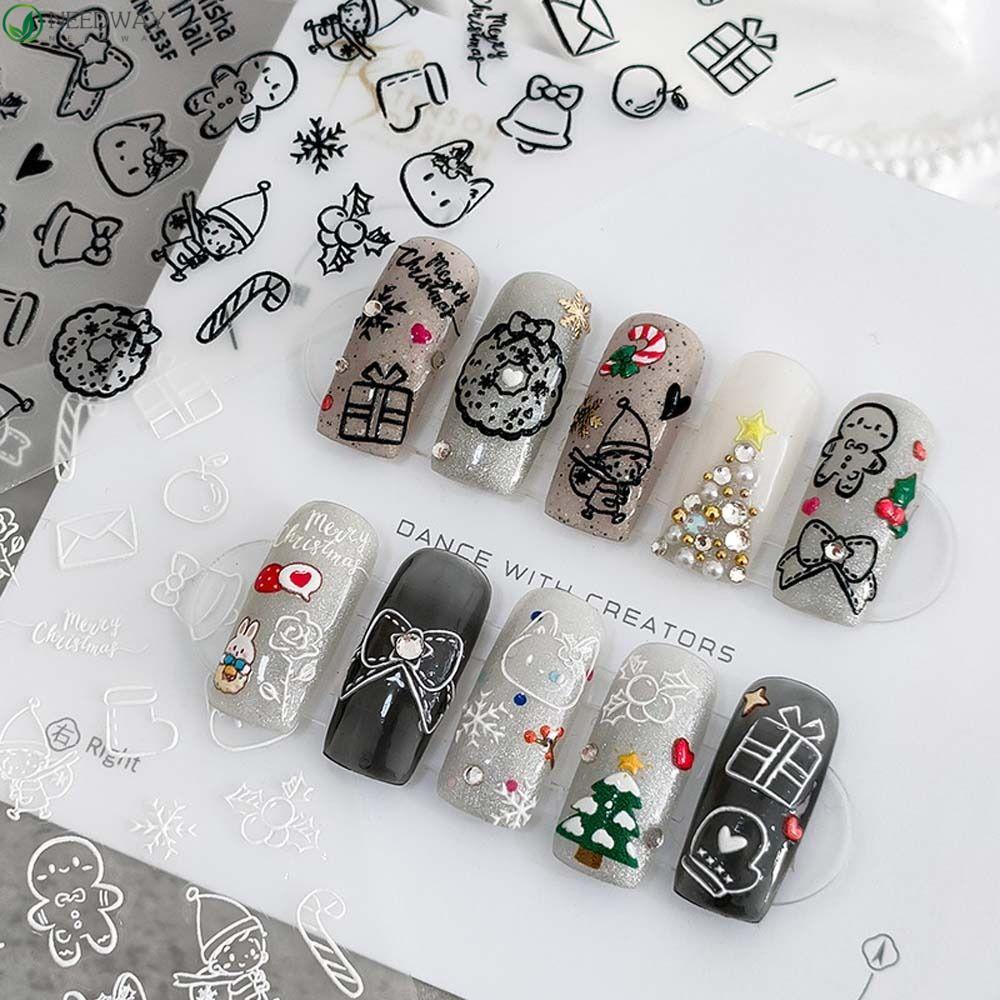 NEEDWAY Stiker Kuku Natal Wanita Relief Christmas Nail Art Santa Claus Manicure Aksesoris Nail Art Dekorasi