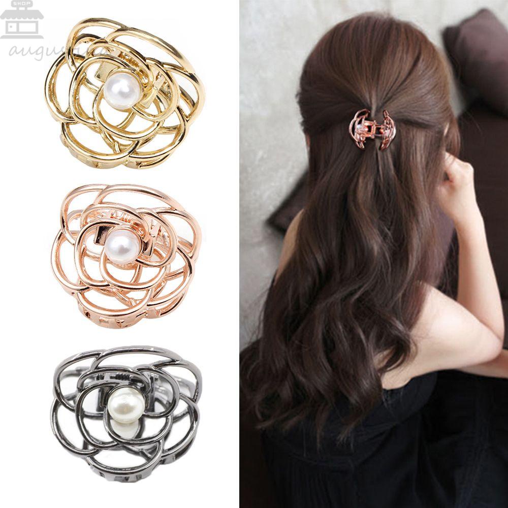 AUGUSTINA Hair Claw Fashion Ladies Wanita Aksesoris Rambut Logam Mutiara Hiasan Kepala