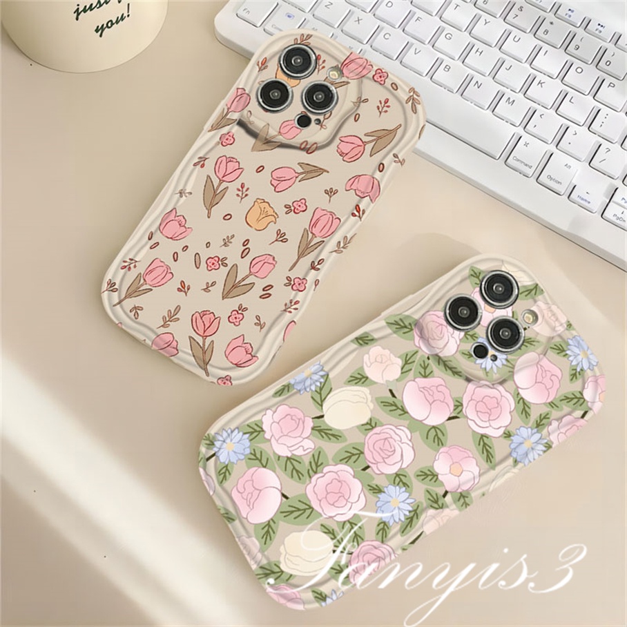 Redmi 12 12C A1 10C 10 10A 9 9A 9C 9T Note 12 12s 11s 10s 11 10 9s 9 Pro Xiaomi Poco X3 X3NFC X3Pro 12 11 Lite Rose Tulip Wavy Curved Edge Phone Case TPU Soft Cover