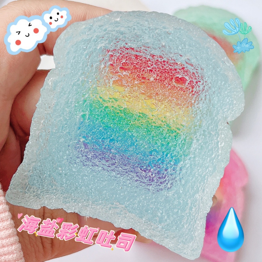 Simulasi Roti Bakar Licin Dekompresi Mainan Musim Panas Rainbow Toast Jelly Lilin Lembut Tekan Mainan