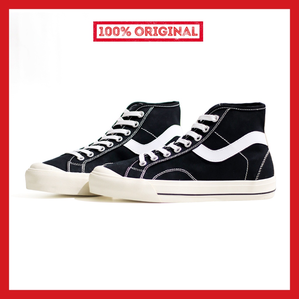 ORIGINAL - Sepatu Brand Lokal Kasual Pria Wanita No Brand Black White High Not Sneakers Ventela Public Hi Hitam Putih