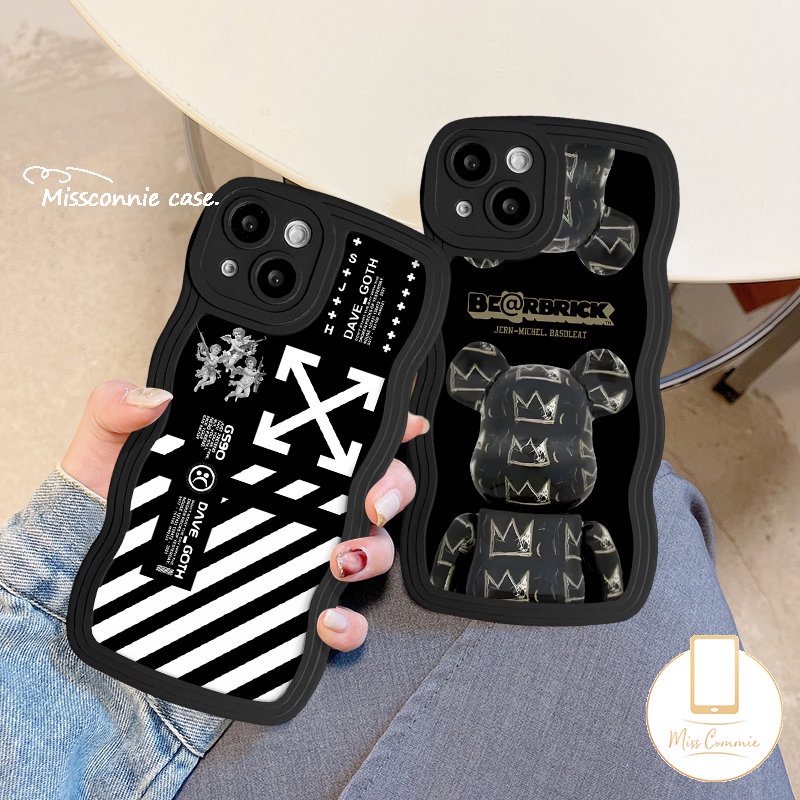 Casing O.F.F-White Merek Trendi Untuk Redmi 9C 12C 10C 9a1+ 10 9A A2+10A 9T A1 Note 11 10s 11s 8 9s 9 10 Pro Mi 11T Pro POCO M3 X3 NFC Pro Cute Violent Bear Wavy Soft Cover Tepi