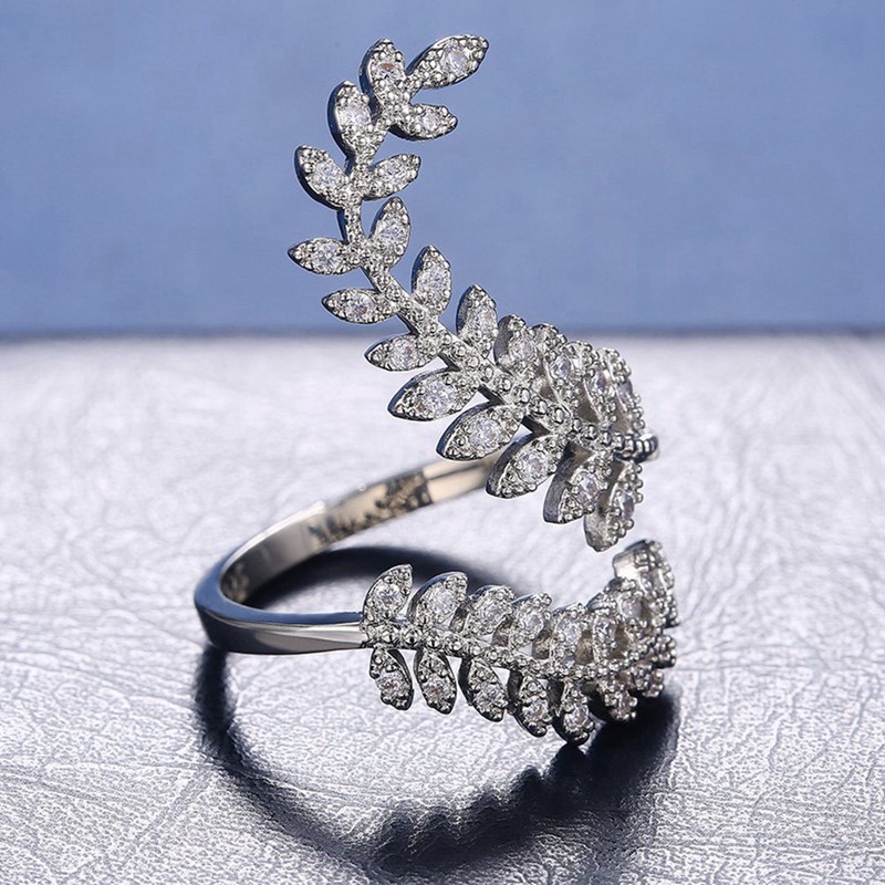 New Arrival Fashion Daun Pembukaan Cincin Untuk Wanita Pesta Pernikahan Halus Jari Cincin Cubic Zirconia Adjustable Ring