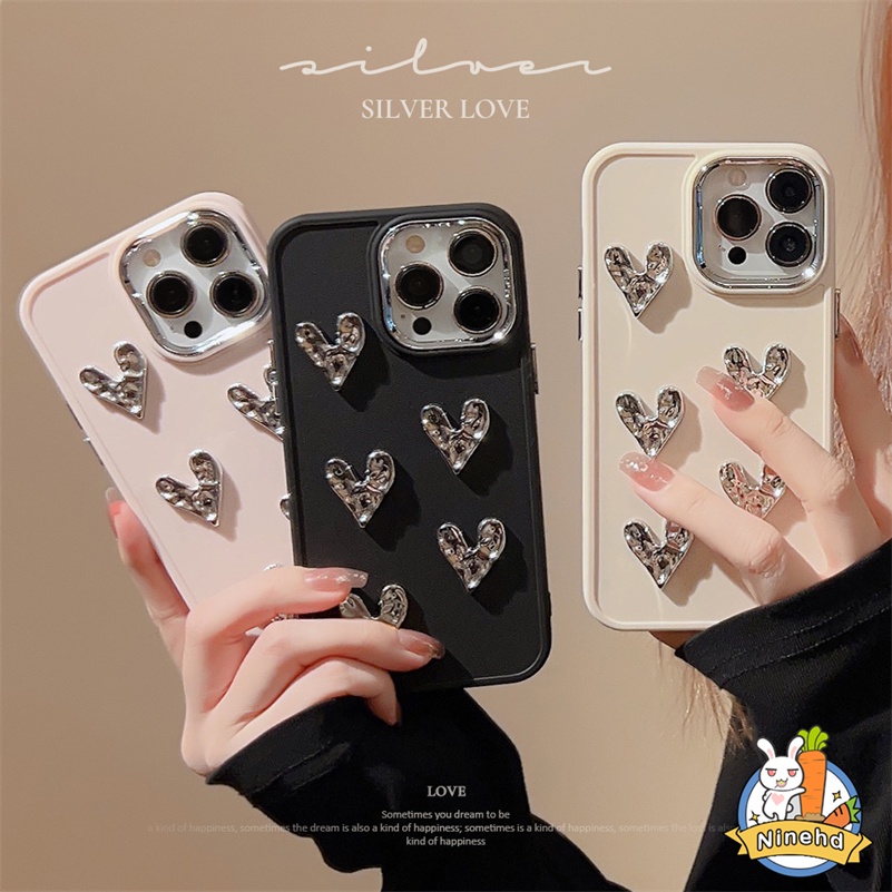 IPHONE Mewah Plating Bingkai Matte Hati Cinta Ponsel Case Kompatibel Untuk Iphone14 13 12 11 Pro Max X Xr Xs Max 8 7 6 6s Plus SE 2020warna Solid Shockproof Bumper Soft Case TPU Penutup Belakang