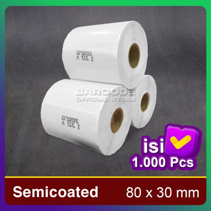 

Label Stiker Semicoat 80x30mm / 80 x 30 / 80x30 mm 1 Line (1 Slop) PST79