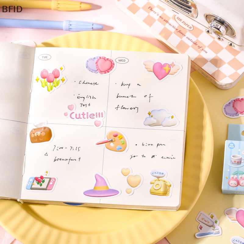 [BFID] 50pcs Kawaii Marshmallow Animal Stiker Hias Bahan Scrapbooking Label Diary Stationery Album Phone Journal Planner [ID]