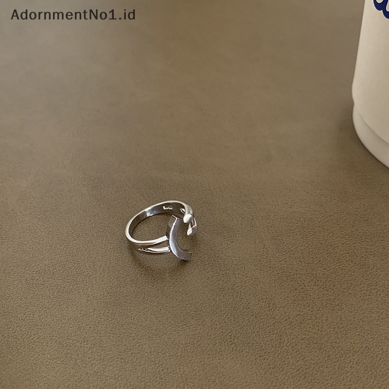 [AdornmentNo1] Wanita mahasiswa warna perak senyum pembukaan cincin perempuan desain unik panas jari telunjuk cincin kepribadian Adjustable Rings