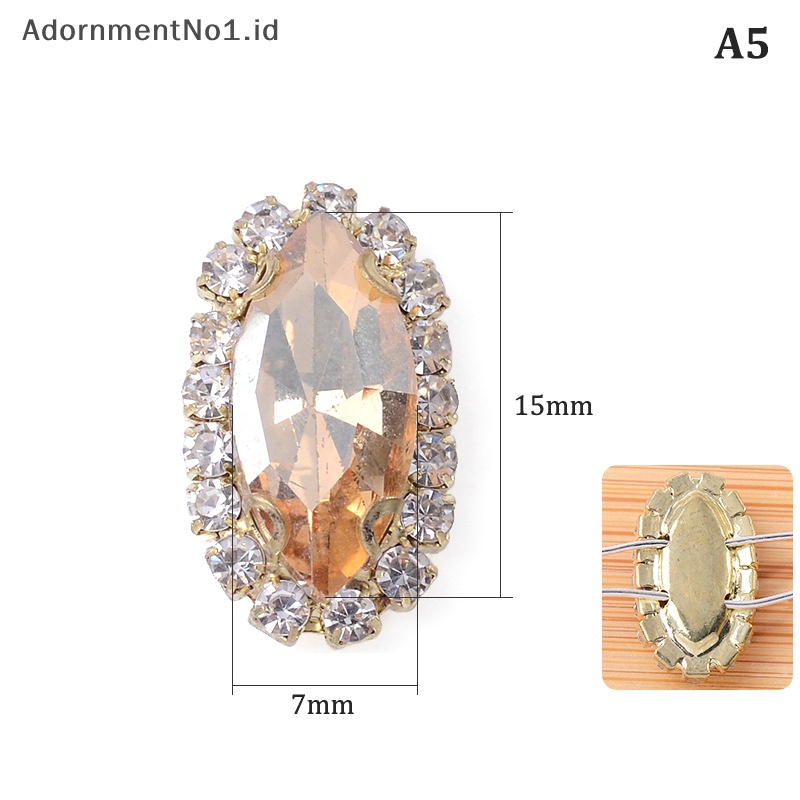 [AdornmentNo1] 7x15mm kaca jahit pada berlian imitasi dengan batu kristal Flatback bawah emas untuk aksesoris pakaian DIY