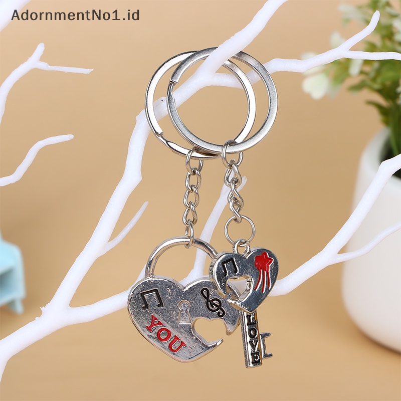 [AdornmentNo1] 1pasang Zinc Alloy berlapis perak hadiah kekasih pernikahan souvenir pasangan hati gantungan kunci Fashion Keyring Key Fob kreatif gantungan kunci