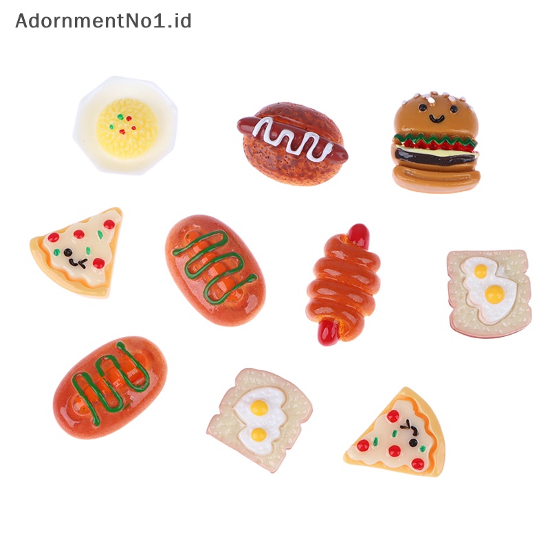 [AdornmentNo1] 10pcs Hand-ed Resin imitasi Mini Pizza Hamburger datar kembali pola miniatur aplikasi DIY Scrapbook Craft dekorasi