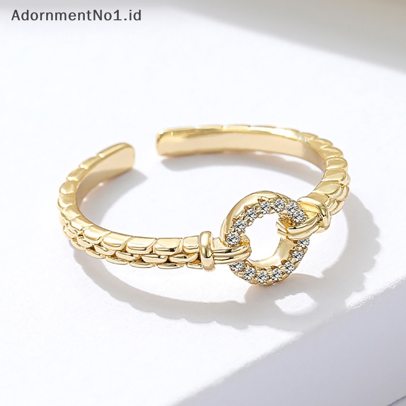 [AdornmentNo1] Shiny Zircon cincin bulat Punk Rock putaran pembukaan Adjustable Alloy jari cincin untuk wanita Fashion perhiasan aksesoris hadiah