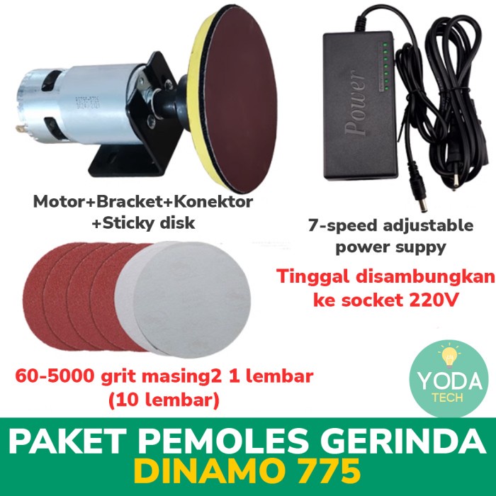 Alat Pemoles Gerinda DIY Dinamo 775 + Bracket+ Adaptor+ Kertas amplas
