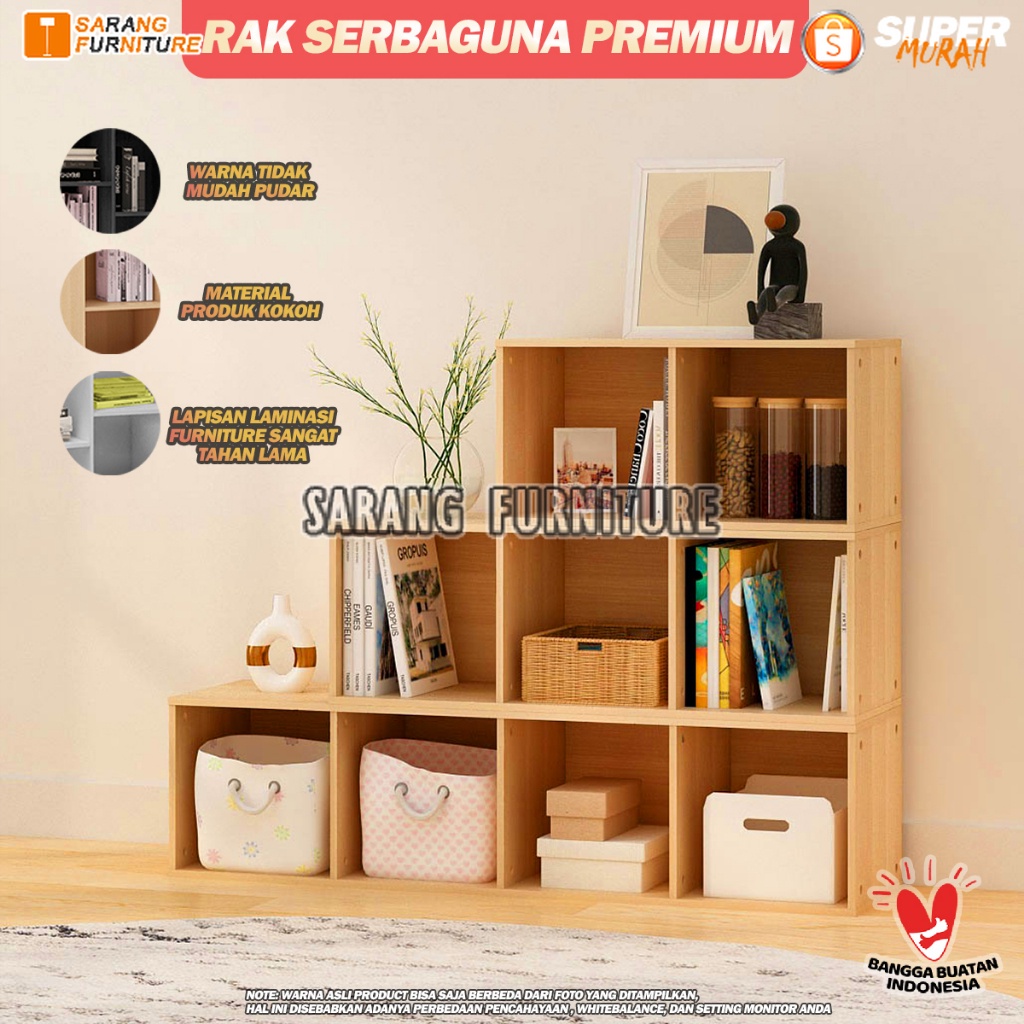 RAK BUKU SERBAGUNA SUSUN 4 KAYU RAK MINIMALIS RAK SERBAGUNA KAYU RAK SERBAGUNA PENGHEMAT TEMPAT