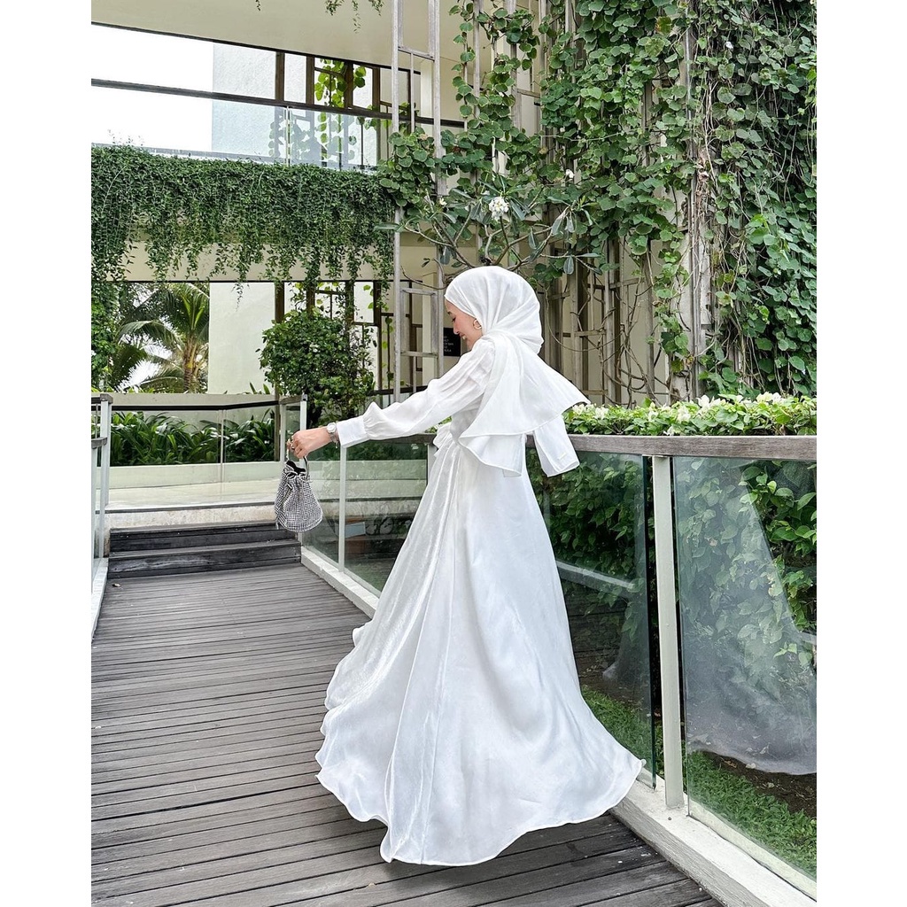 Delvy Dress Muslim Gamis Shimmer Modern Kekinian Polos Basic All Size Fit To XL Besar Gaun Pesta Kondangan