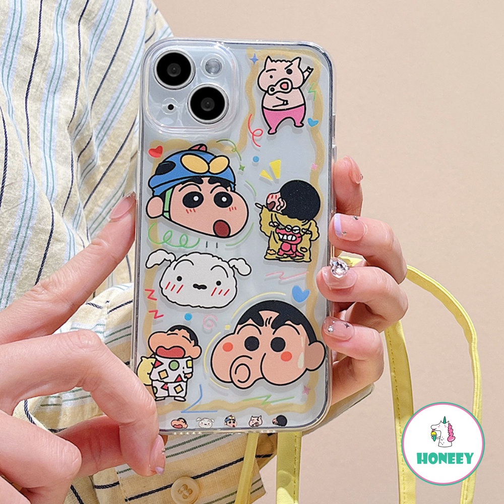 IPHONE Case Crayon Shin-chan Kartun Bening Kompatibel Untuk Iphone14 13 12 Pro Max Casing Iphone11 XR XS 7Plus 8Plus Clear Shockproof Back Cover