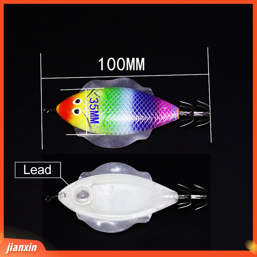 (In Stock) 10CM /14G Umpan Pancing Datar Luminous Squid Jigs Umpan Udang Kayu Plastik Untuk Memancing