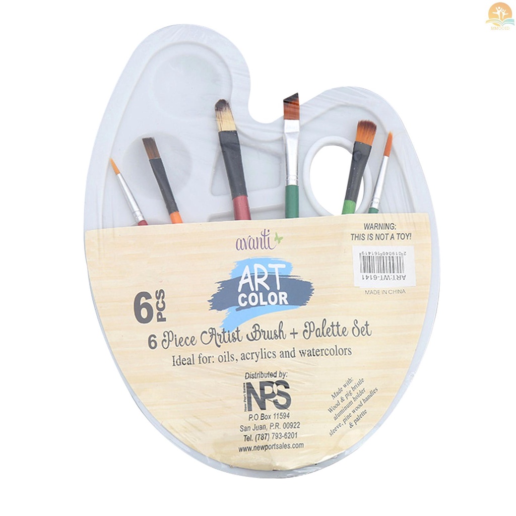 In Stock 6pcs Kuas Cat Dan 1pc Palette Tray Set Untuk Anak Dewasa Cat Air Minyak Acrylic Gouache Art Painting Supplies