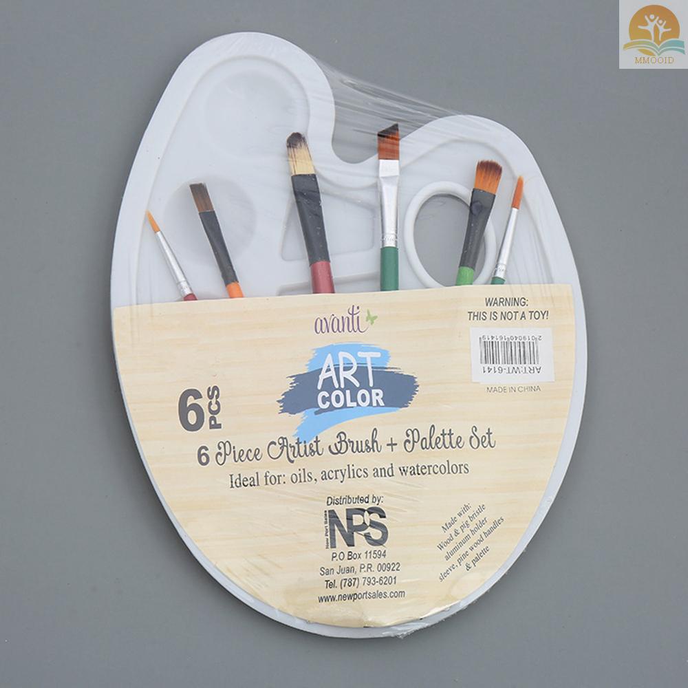 In Stock 6pcs Kuas Cat Dan 1pc Palette Tray Set Untuk Anak Dewasa Cat Air Minyak Acrylic Gouache Art Painting Supplies