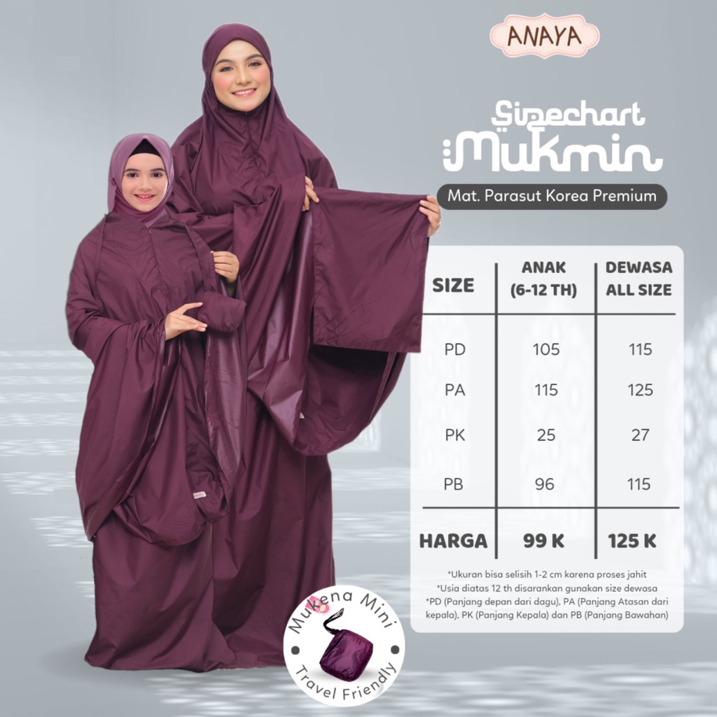 ANAYA - MUKMIN ( MUKENA MINI ) MUKENA TRAVEL PARASUT SIMPLE KECIL RINGAN MINI