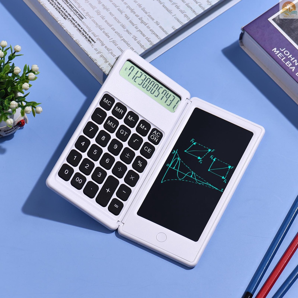 In Stock Foldable Calculator &amp; 6 Inch LCD Writing  Digital Drawing Pad 12 Digits Display with Stylus Pen Erase Button for Children Adults Home Office School Use