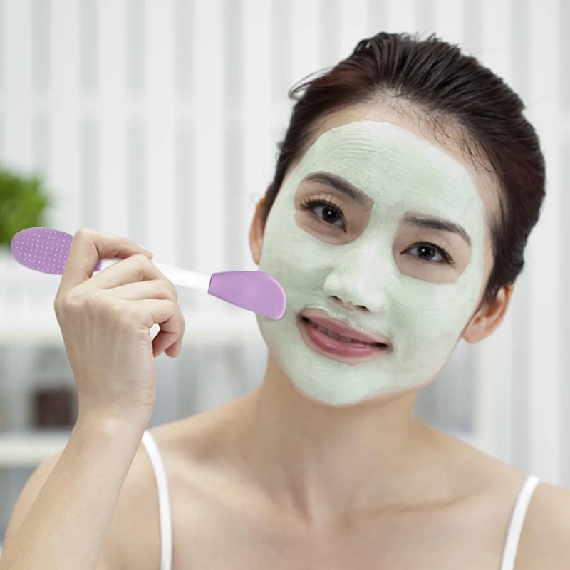 Kuas Masker Wajah Silikon Kepala Ganda/Aplikator Masker Lumpur Profesional Kepala Datar Lembut/Alat Perawatan Kulit Kecantikan Wajah/Kuas Penghilang Komedo Pembersih Hidung Pengelupasan/