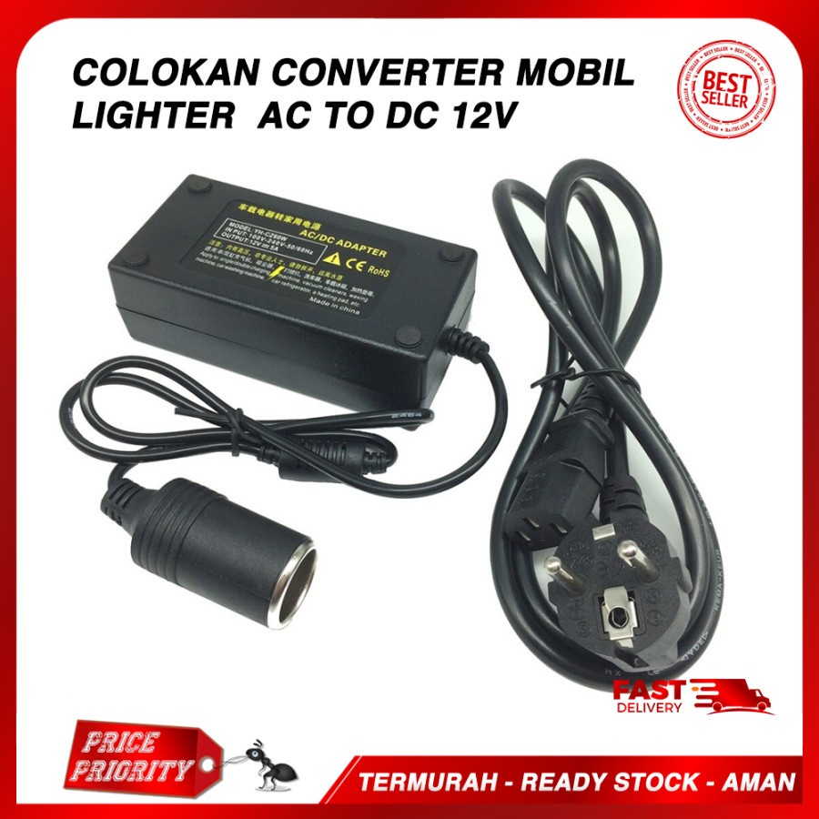 Kabel ADAPTOR AC DC Colokan Converter Lighter Mobil Socket Mobil 12V