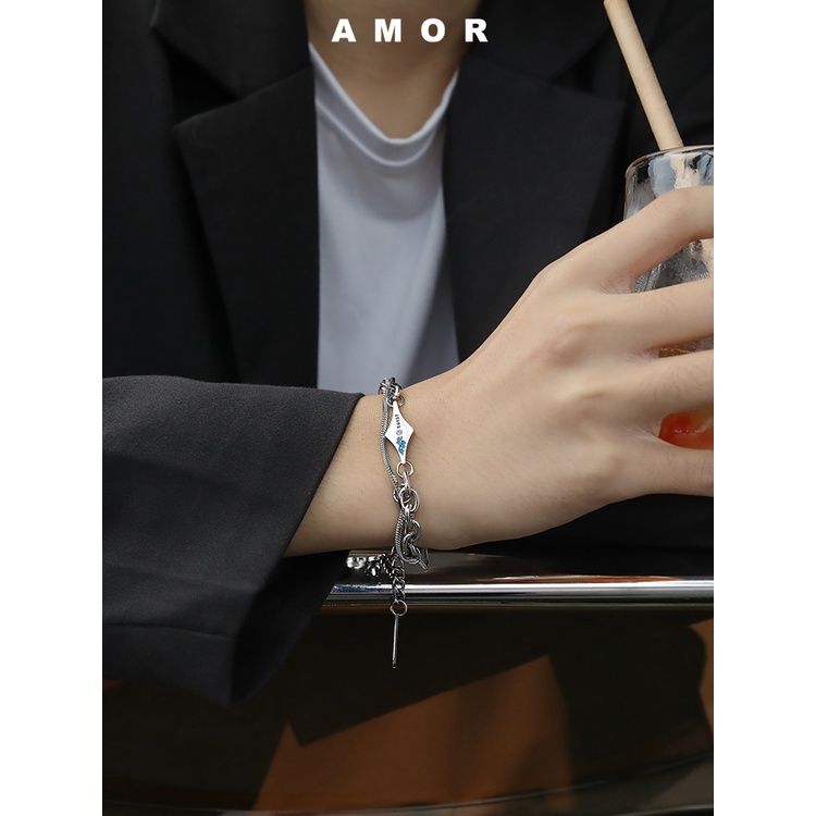 Gelang stainless steel Gaya Korea Pria hip-hop fashion Rasa Canggih Perhiasan Pria Dan Wanita