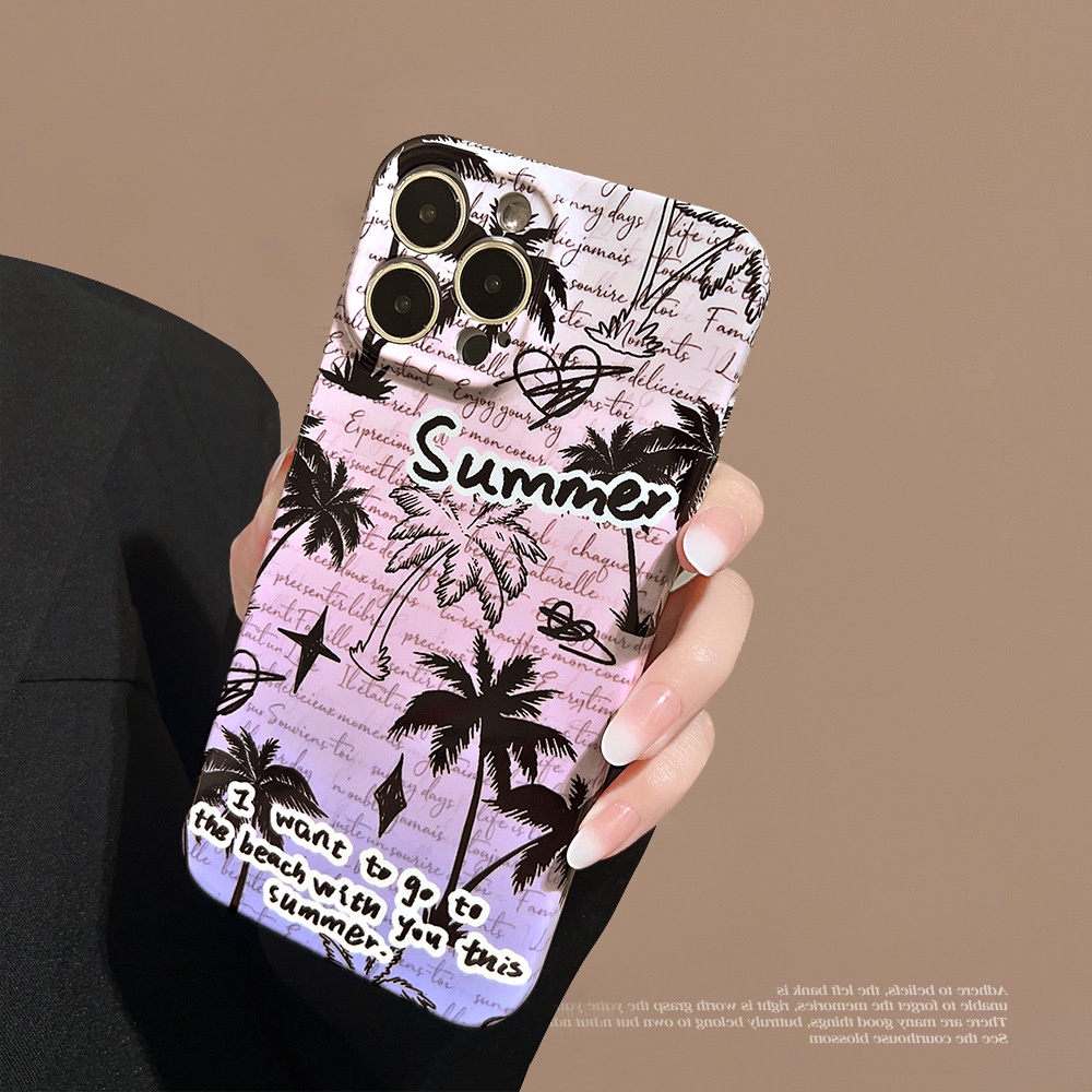 IPHONE Coconut Palm Grove at Sunset Summer Doodle Full Protection Phone Hard Film Case Sarung Pelindung Untuk Iphone7 8 PLUS X XR XS 11 12 13 14 PRO MAX SE