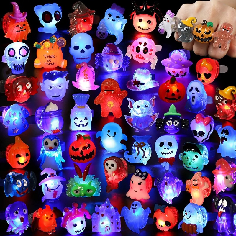 10pcs Halloween Lampu LED Cincin Set/Kreatif Bercahaya Labu Hantu Mata Jari Lampu/Pesta Halloween Mainan Anak Masa Kini/Teror Tengkorak Hantu LED Flash Ring