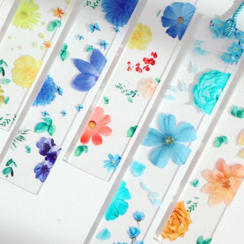 Bookmark Seri Bunga Akrilik Transparan Dengan Jumbai Perpustakaan Bookmark Bunga Portable